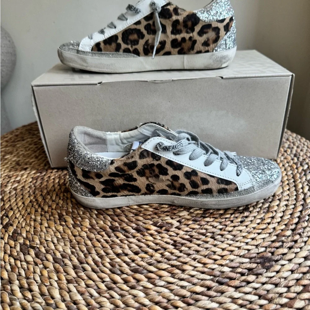 Golden Goose Silver Glitter & Leopard Print Superstar Sneakers - Picture 2 of 5